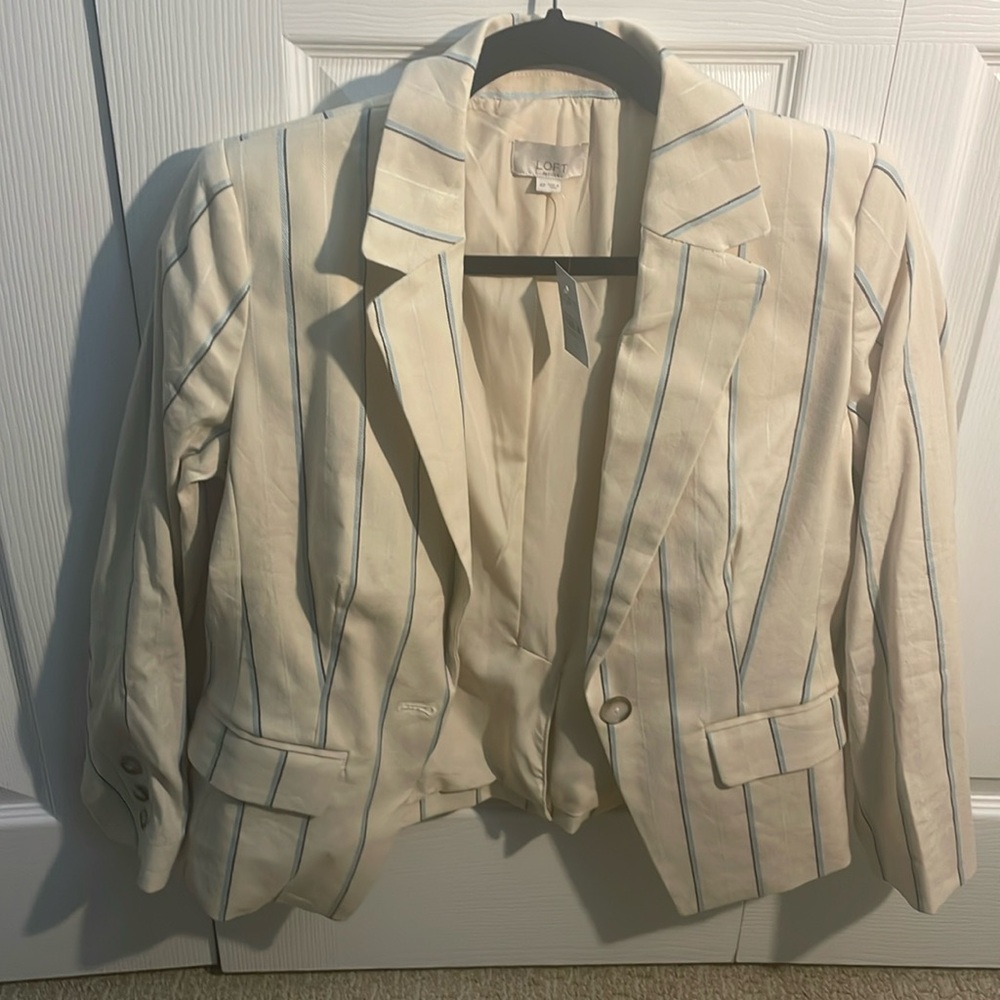 Loft Beige Striped Single Button Blazer - image 1